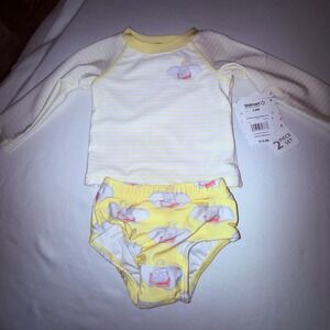 Disney Baby Dumbo Rash Guard Set Kids 3-6M Yellow New UPF 50+ 2pc Swimsuit